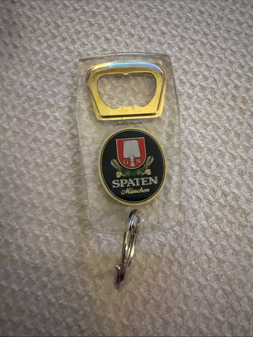 München spaten Branded Bottle Opener Keychain - Clear with Gold Accent